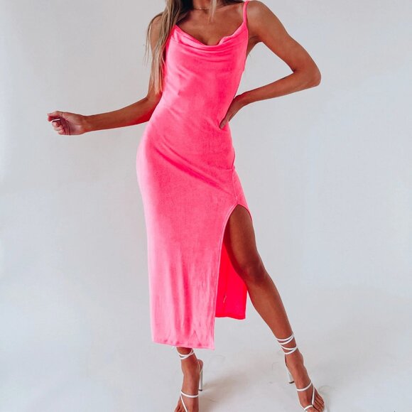 Pink Midi Bodycon Dress- Cloud Ten, Medium - Picture 1 of 4
